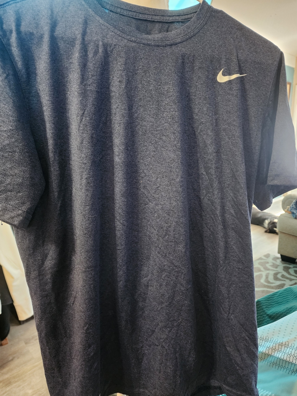 Nike Navy Short Sleeve Crew Tee with White Swoosh Sz MED